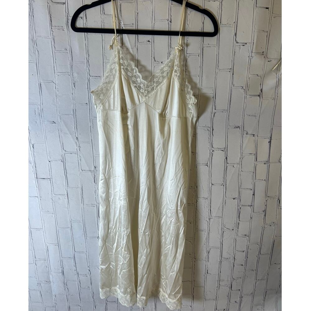 Vintage Sears Ivory Full Slip Nightgown Lace Trim Made in USA Size 38